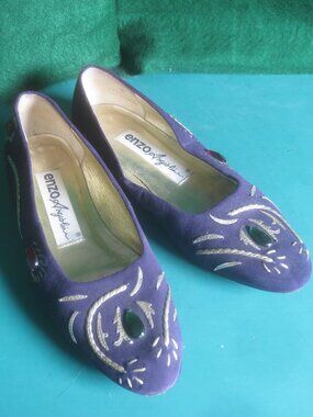 Vintage Eno Angiolini Purple Leather Suede Ornate Accented Ballet Flats - Sz 6.5